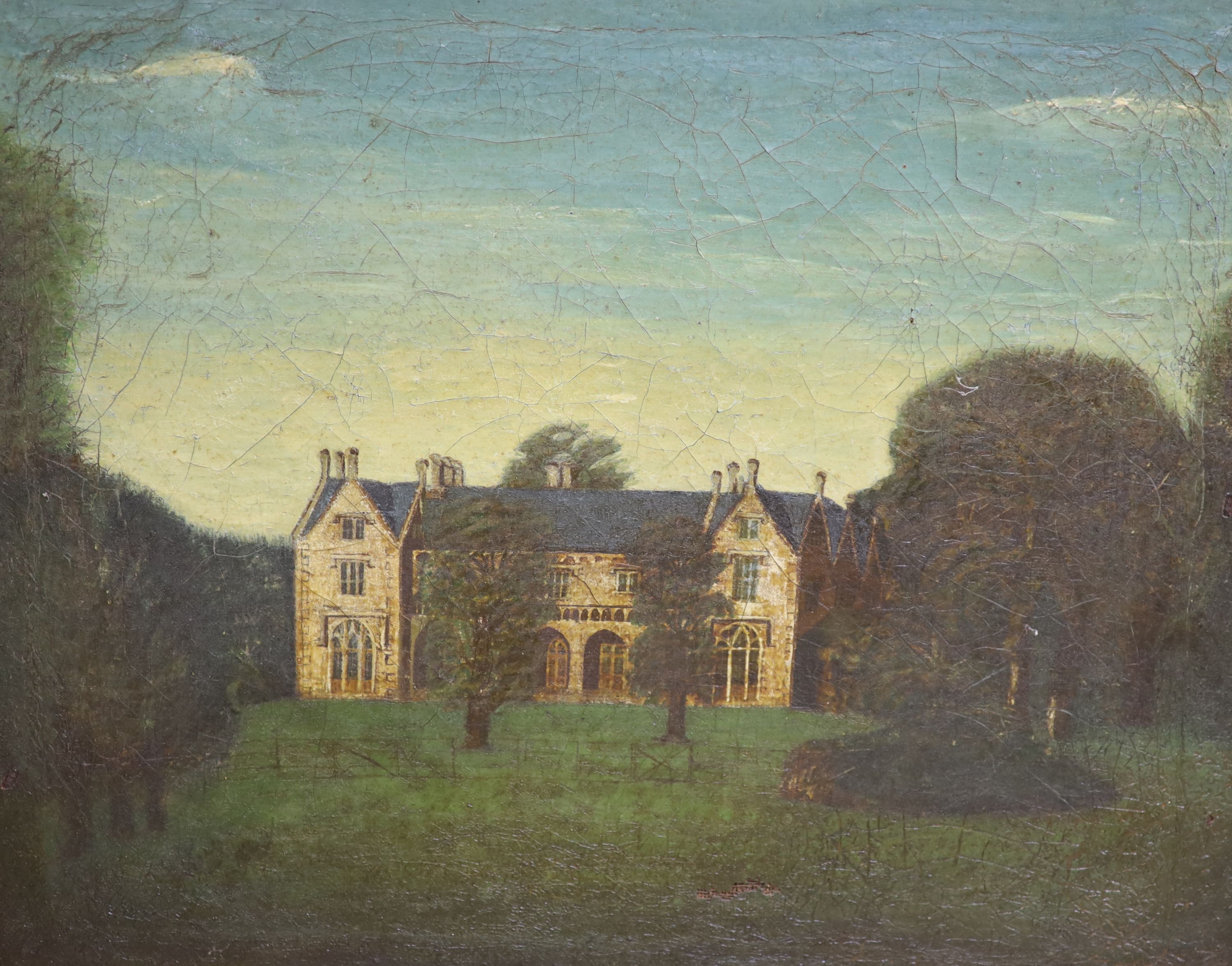 19th century English School, oil on canvas, View of a country house, 38 x 48cm